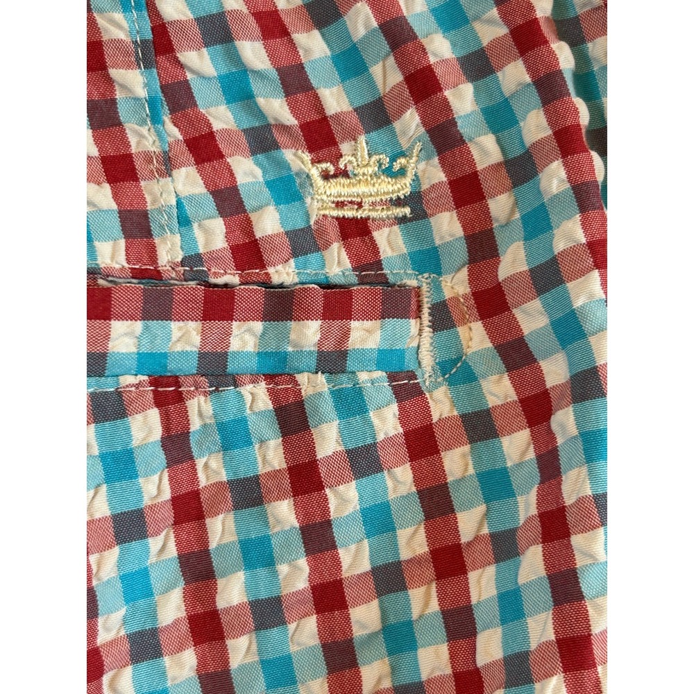 Peter Millar Featherweight Seersucker Shorts Mens 40 Red Blue Gingham Check Golf